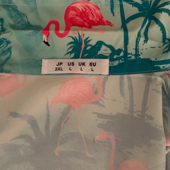 Hawaiian Flamingo Print Button Down Short Sleeve Shirt - Picture 7 of 10